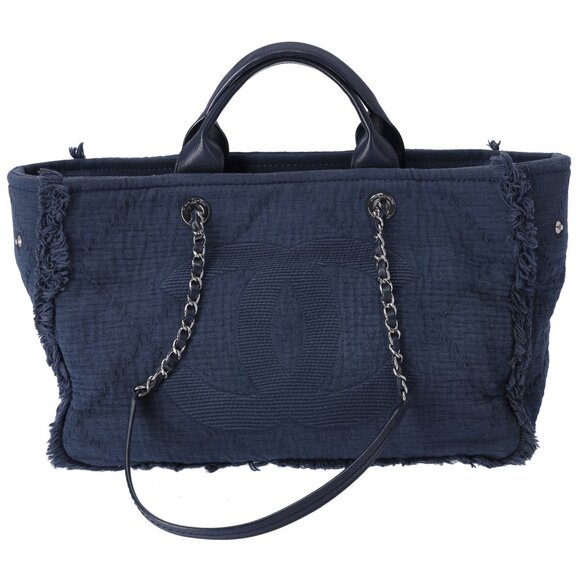 CHANEL Large Shopping Bag Tote A57180 Navy Blue Cotton - Picture 1 of 8